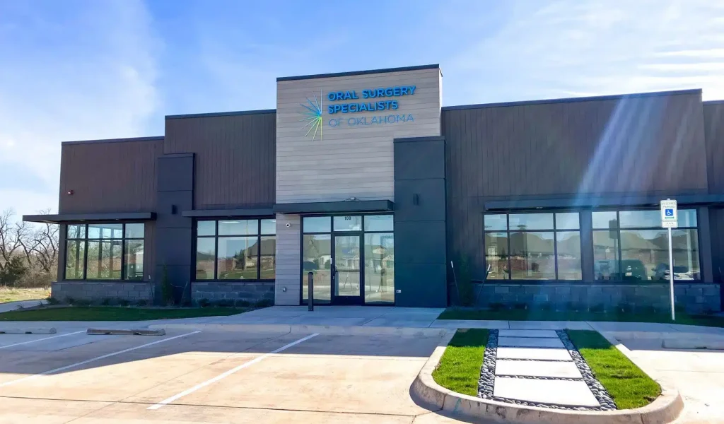 This exterior view shows the Mustang clinic of Oral Surgery Specialists of Oklahoma Click to open side panel for more information